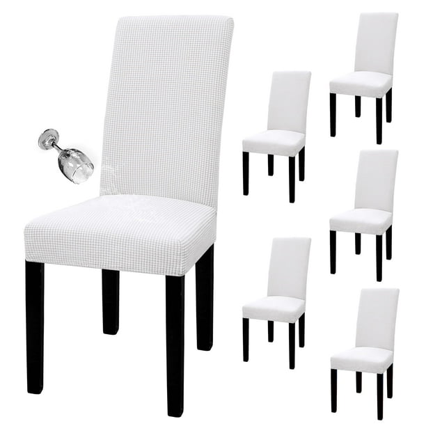 Funda para silla de comedor, fácil de llevar, impermeable, de jacquard elástico, 6 unidades, color blanco