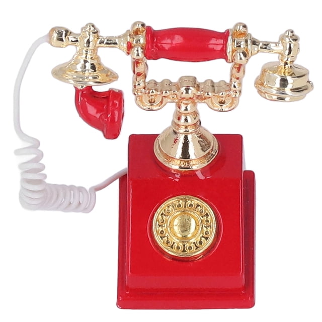 Dollhouse European Vintage Telephone, Simulation Vintage Elegant Dollhouse Mini Phone Model Stable Exquisite For 1:12 Dollhouse