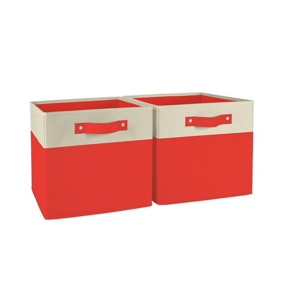 RiverRidge Kids 2pc Two-Tone Collapsible Cube Fabric Storage Bins with Handles - Red