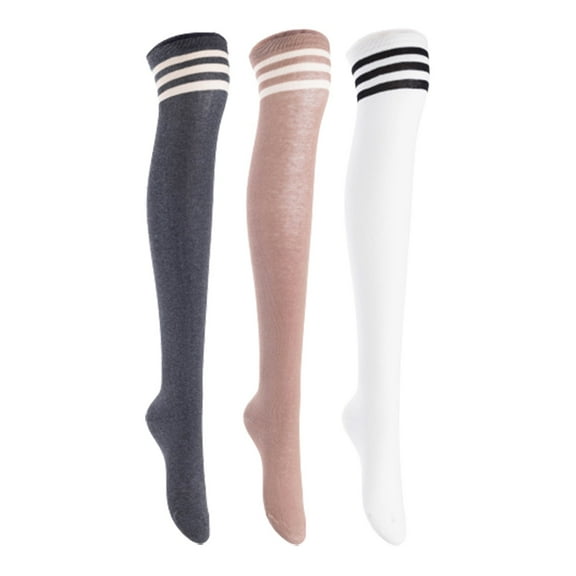 Lian LifeStyle Women's 3 Pairs Adorable Comfortable Soft Thigh High Over Knee High Cotton Socks, Size 6-9, JMYP1022 DarkGrey, Khaki, White