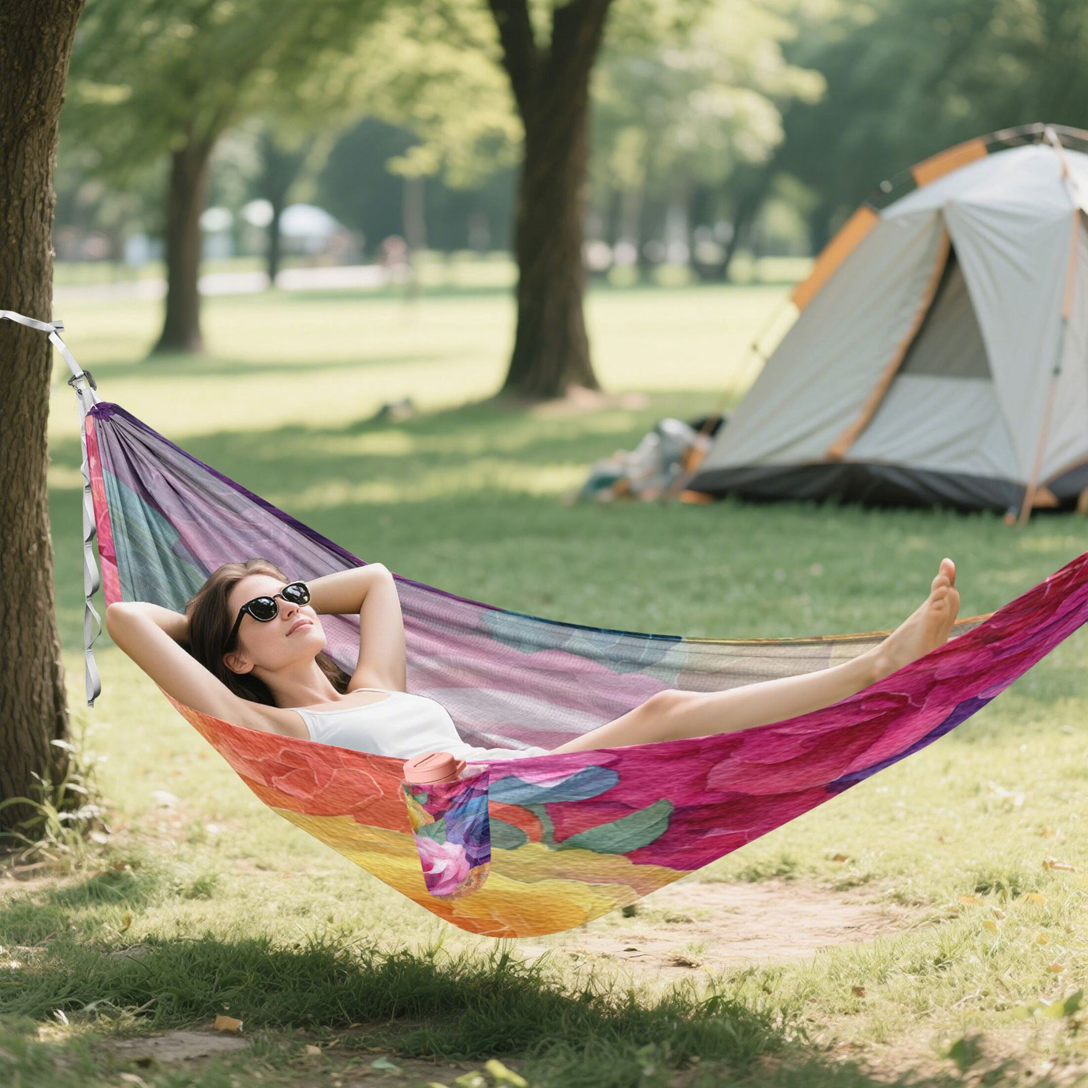 Hammock Camping Hammock Nylon Portable Hammock Travel Camping Hammock Romantic Watercolor Rose Art