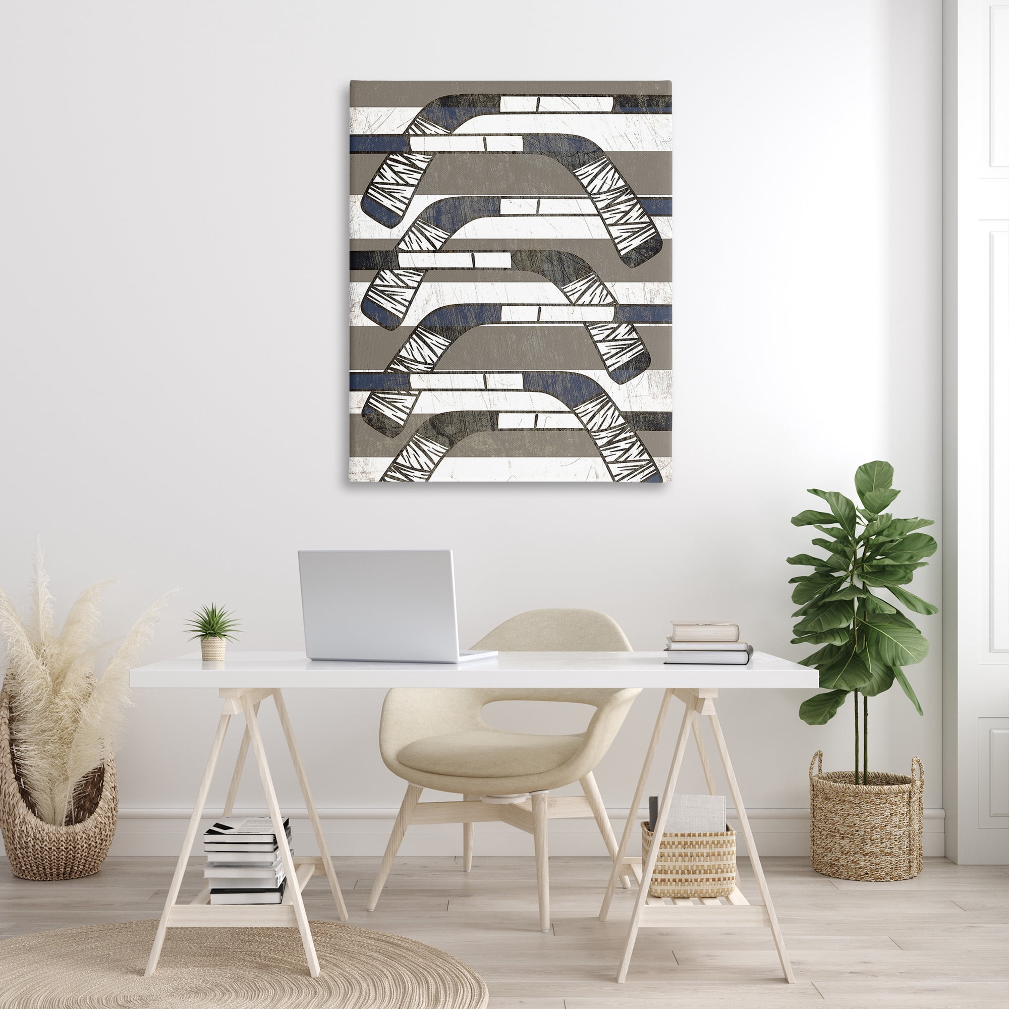 Stupell Industries Hockey Sticks Pattern Sports Painting Gallery Wrapped Canvas Art Print Wall Art, 36 x 48