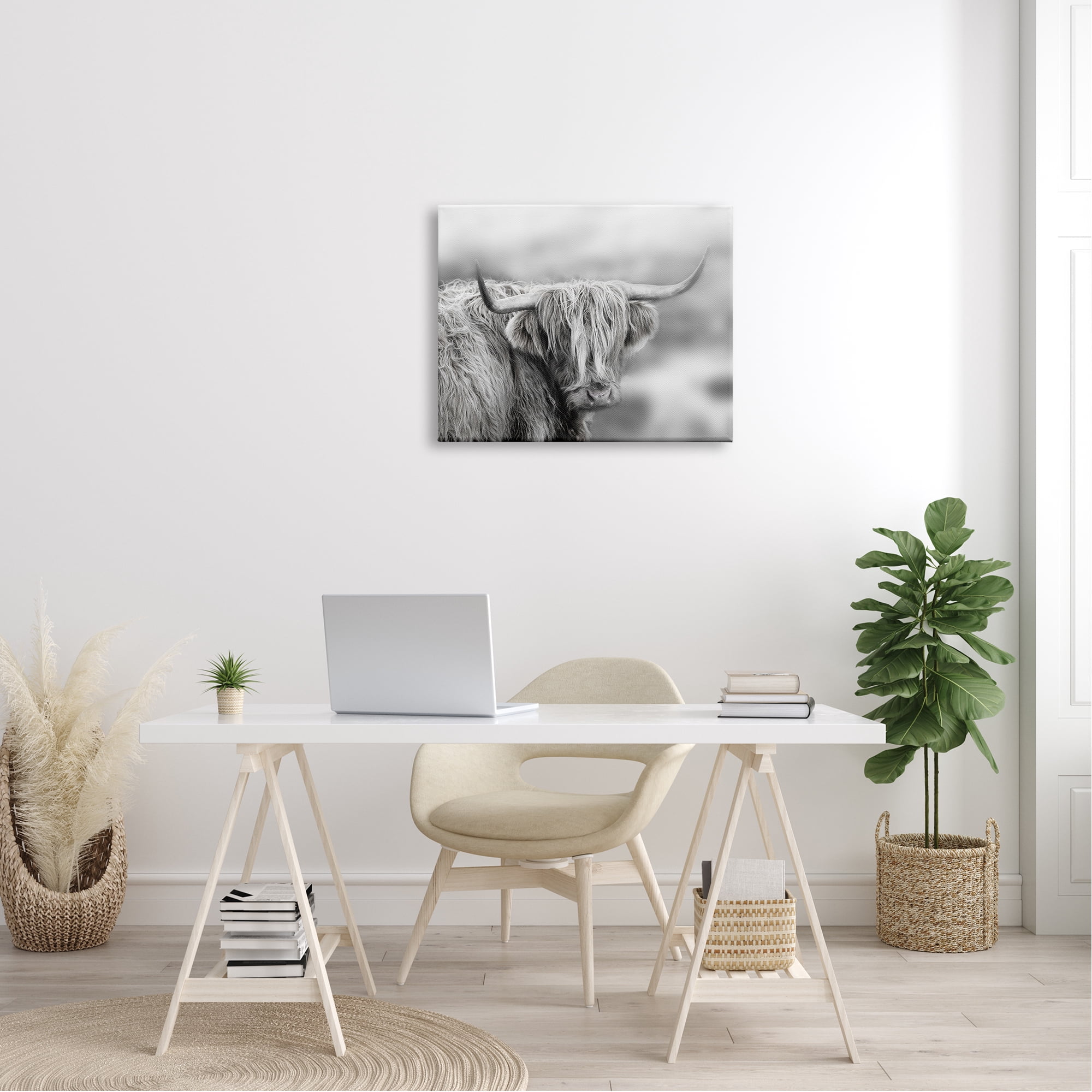 Stupell Industries Peaceful Detailed Monochrome Longhorn Cattle Portrait , 30 x 24, Design by Danita Delimont