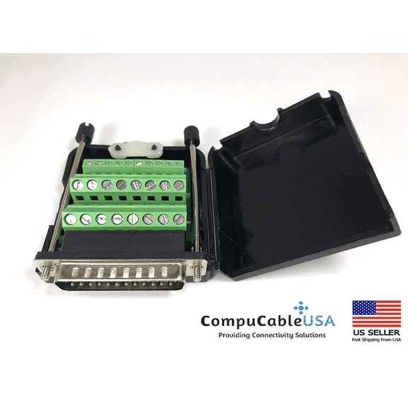CompuCablePlusUSA.com Best DB25 Male Solderless Breakout Terminal Block Connector with Case with Thumb Screws Kit