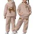 thumbnail image 2 of Tiweut Girls 2pcs Outfits Winter Lined Bow Print Hoodie and Joggers Tracksuit Cloth Suit,6-7 Y, 2 of 7