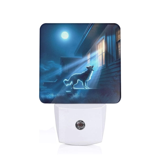 Balery A Wolf Barks Out A Window Luz Nocturna LED con Sensor Automático, Enchufe con Sensor Crepuscular, Luz Suave de 0.5W para Dormitorio, Pasillo, Baño-UK