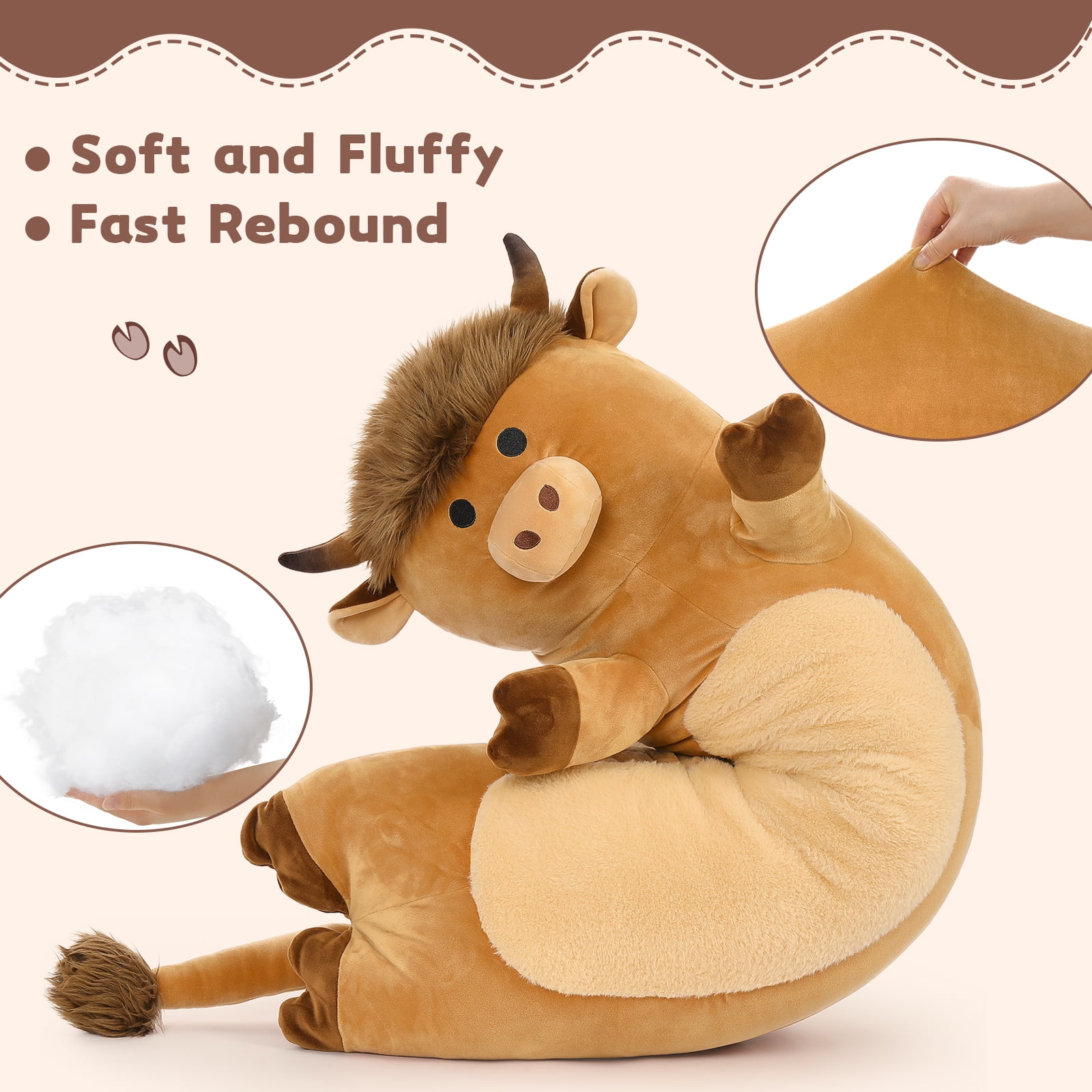 MorisMos 43" Cute Highland Cow Stuffed Animal,Soft Long Highland Cow Plush Pillow