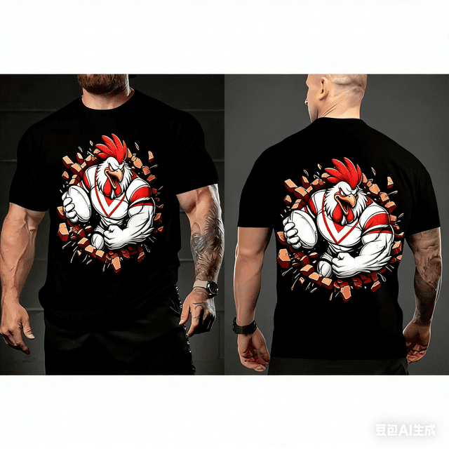 T-Shirt Imprimé Rugby Coq pour Hommes, Tricot Polyester, Respirant Séchage Rapide, Coupe Régulière pour l'Été et les Week-Ends
