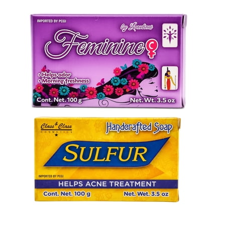 Feminine Cleansing Soap & Sulfur Soap Bundle 2-Pack (3.5 oz Each) | Daily Freshness & Deep Cleansing Bar Soaps | Personal Hygiene & Facial/Body Cleanser Set