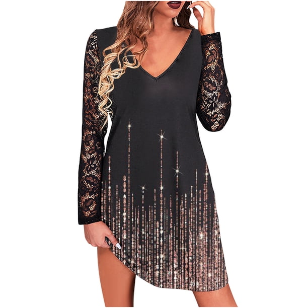 Moda mujer vestido estampado encaje patchwrok manga larga cuello en V mini vestidos Fridja NMB3930