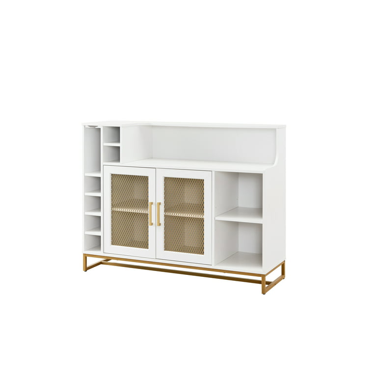 Home Source Display Storage Cabinet in White with Glass Doors