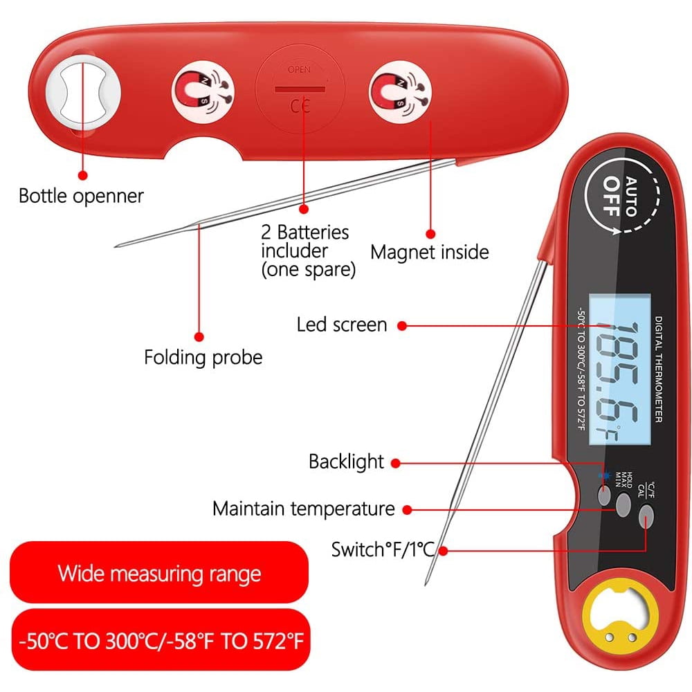 Visland Meat Thermometer - Instant Read Thermometer Digital Cooking Thermometer, Candy Thermometer with Super Long Probe for Kitchen BBQ Grill Smoker