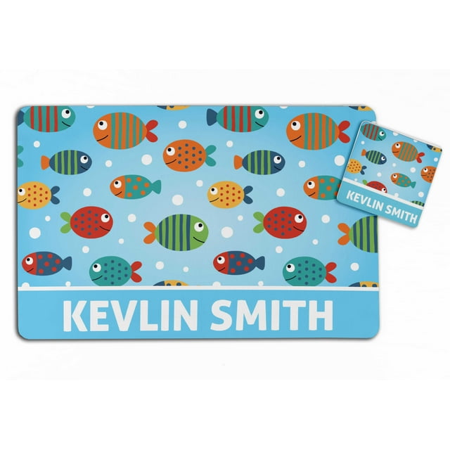 Printtoo Fish Print Personaized Gift For Kids Placemat & Coaster Set For Girls,Boys Gift,Christmas Gift-11x17 Inch