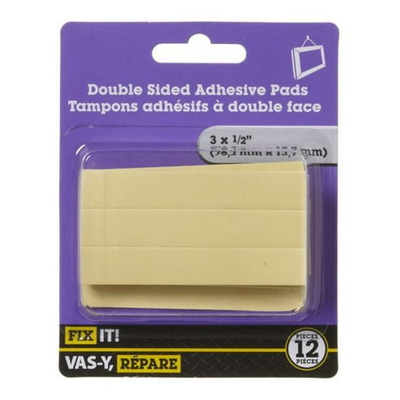 Tampons adhésifs double face 3 po x 1/2 po 12 pièces Pour usage sur des carreaux de céramique, du métal, du verre, du bois lisse et du plâtre.