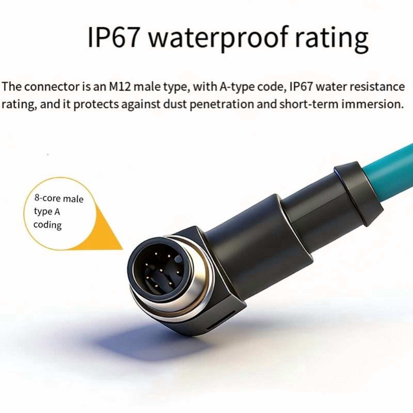 CEORPER 8Pin Male Right Angle to RJ45 Ethernet Cable Gigabit Shielded Waterproof