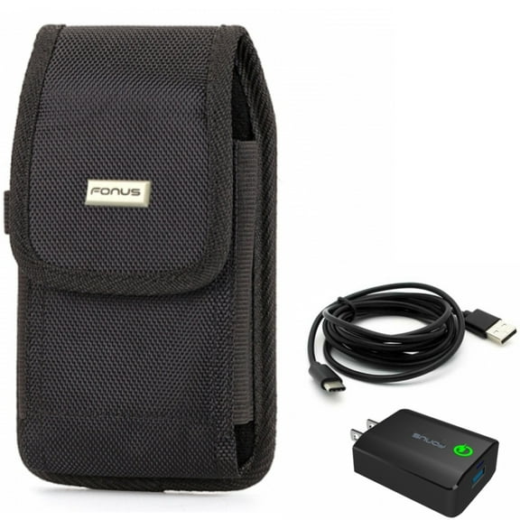 Holster Swivel Case Belt Clip w 6ft USB Cable 18W Fast Home Charger for Acer Liquid Jade Primo - ASUS ROG Phone, ZenFone 6 - AT&T Fusion Z - BLU G9 G90 Pro - BOLD N1 - CAT S62 Pro