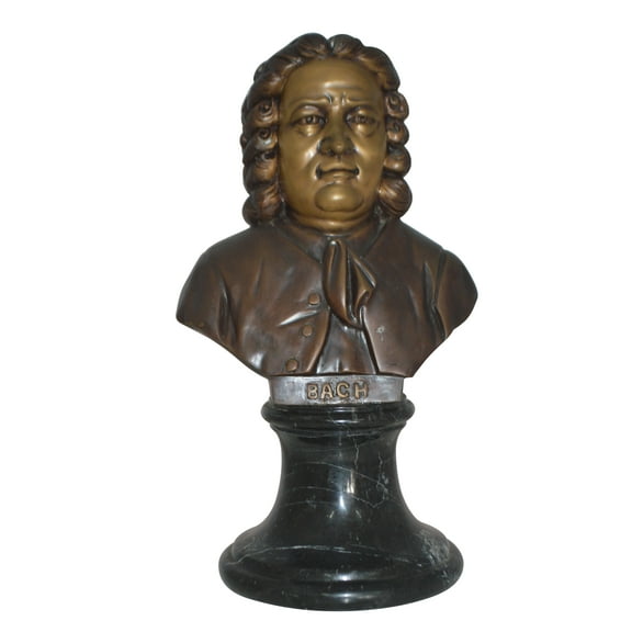 Johann Sebastian Bach Bust Bronze Statue -  Size: 11"L x 9"W x 20"H.