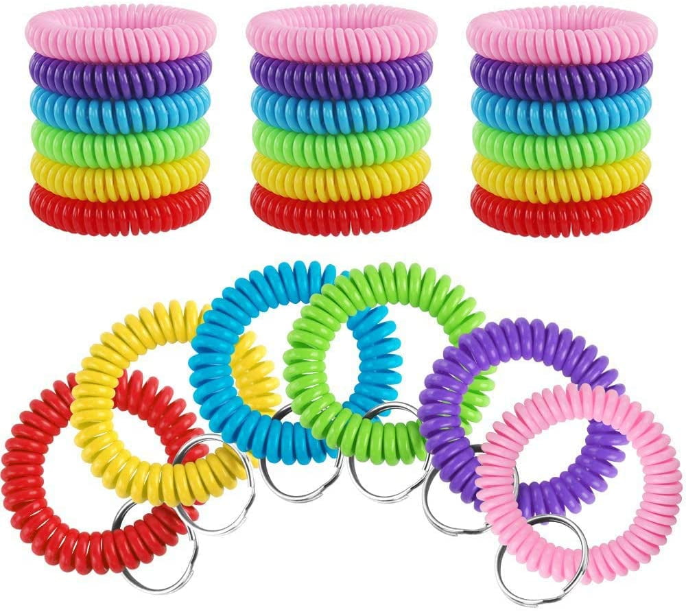 30 Pcs Wrist Keychains, Plastic Coil Bracelet Spring Spiral Keychain