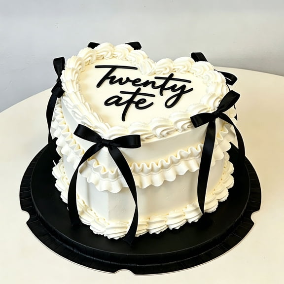 Black Minimalist Style Birthday Cake Decoration Set - 'Twentyate' Themed Bow Decorations