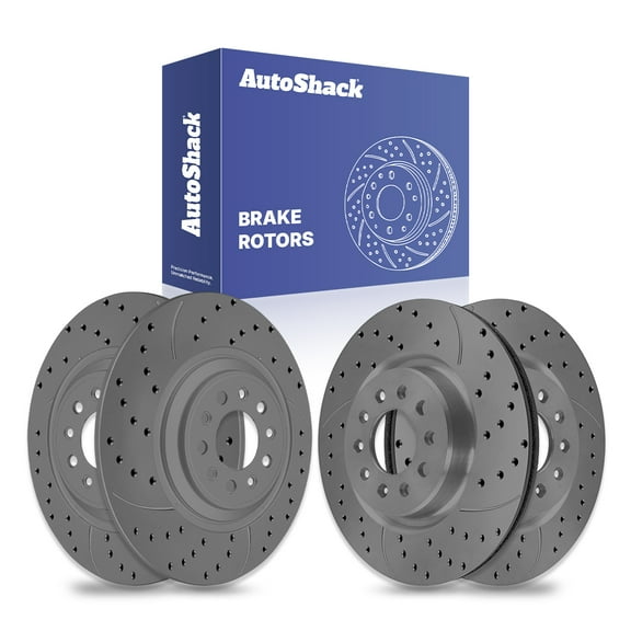 AutoShack Front & Rear Drilled & Slotted Brake Rotors | Replacement for 2014-2023 Jeep Cherokee 2.0L 2.4L 3.2L V6 4WD AWD FWD | Black Matte Finish | 4-PC Set | BlackShield