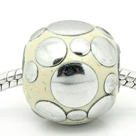 - Off White Clay Indonesia Carved Dotted Design Spacer Charm Bead For Snake Chain Bracelet