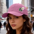 thumbnail image 4 of Dad Hat for Men Women AURORADY Hand Embroidered Flower Design Baseball Cap, Pink One Size Baseball Caps, 4 of 4