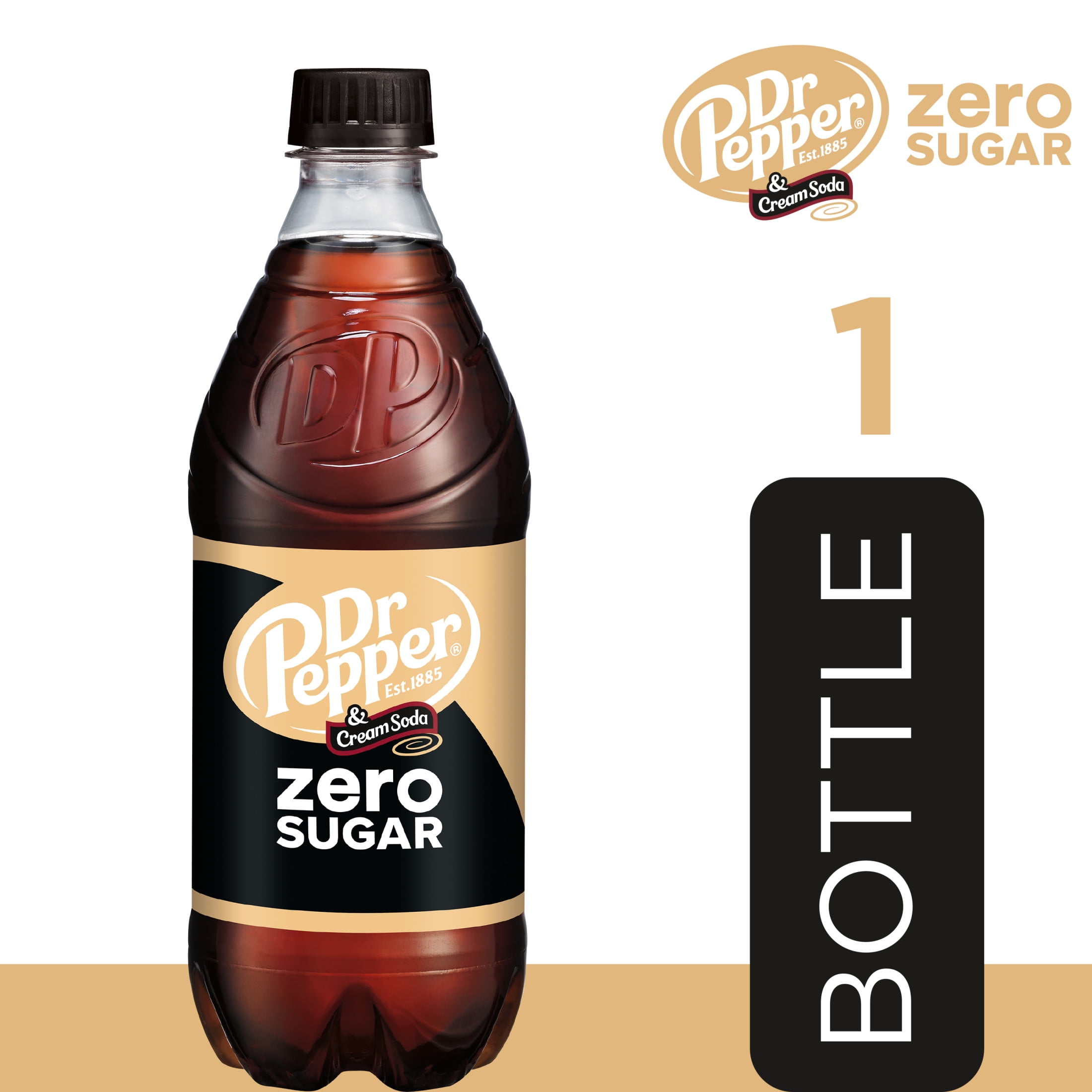 Dr Pepper & Cream Zero Sugar Soda Pop, 20 fl oz, Bottle