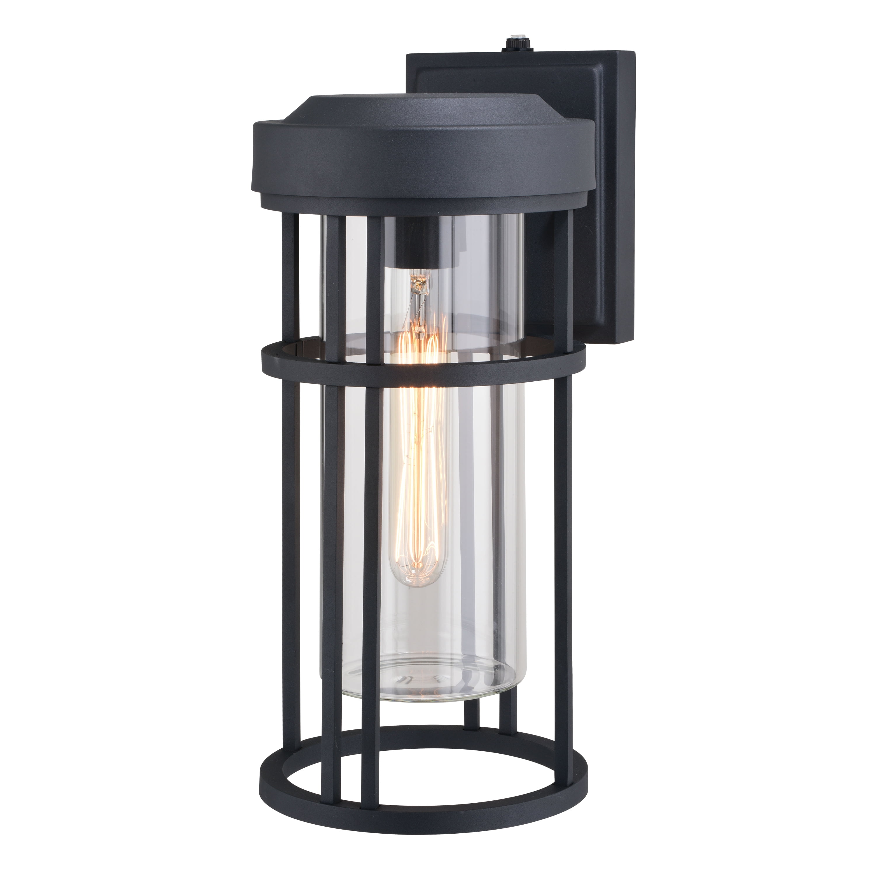 Crestline Aluminum 1 Light LED Compatible Dusk to Dawn Black Transitional Outdoor Wall Lantern Clear Glass