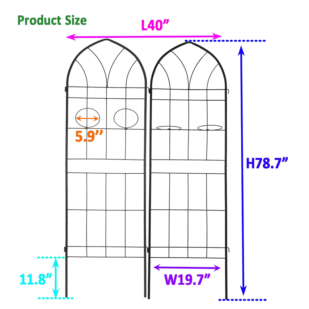 Tcbosik 2 Pack Metal Garden Trellises for Climbing Plants, 78.7"H Outdoor Rustproof Fence Plant Support for Flower and Vegetable, Black