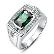 Men's 925 Sterling Silver Wedding Engagement Rings 7x9mm Emerald Cut Created Emerald White Cubic Zirconia