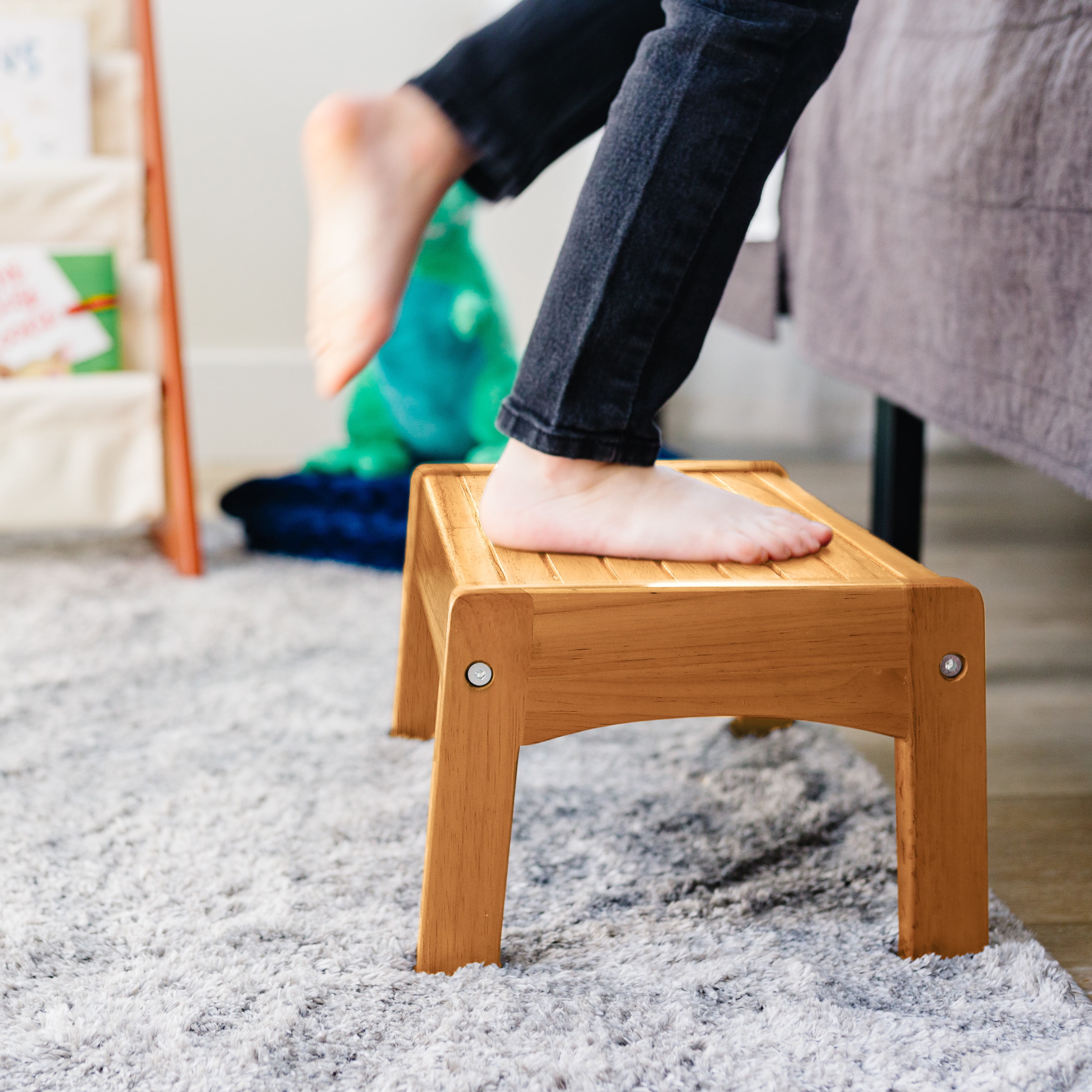 Slatted Step Stool Oak Finish Walmart