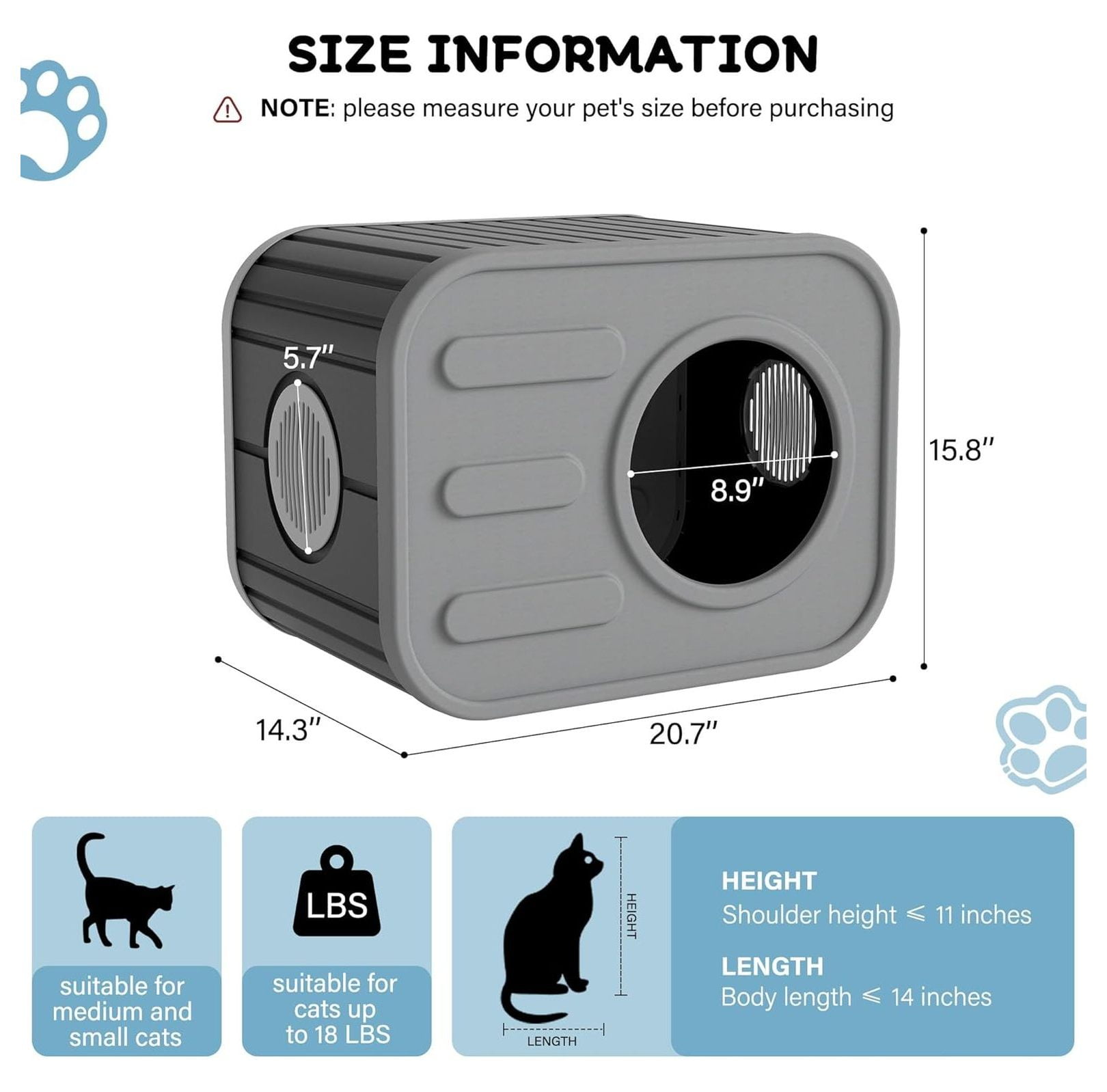 Cat House Weatherproof, Outdoor Indoor Cat Shelter - Camera Design Plastic Pet Home, Ventilated Spacious for Feral Cats, Garden & Patio (Gray)