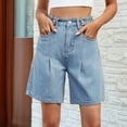 thumbnail image 3 of Womens Jean Shorts Knee Length Trendy Y2k High Waisted Wide Leg Casual Summer Shorts with Pockets Light Blue S, 3 of 8