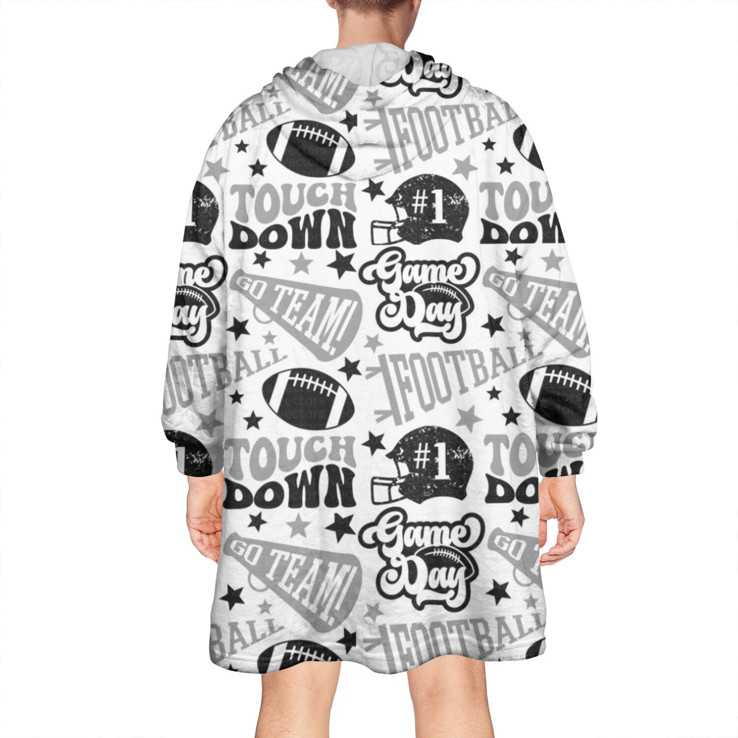 Football Words Pattern Wearable Oversized Blanket,Wearable Blanket Hoodie for Adults,Cozy Hooded Blankets with Super Pockets,Super Warm Fuzzy Pullover for Women & Men