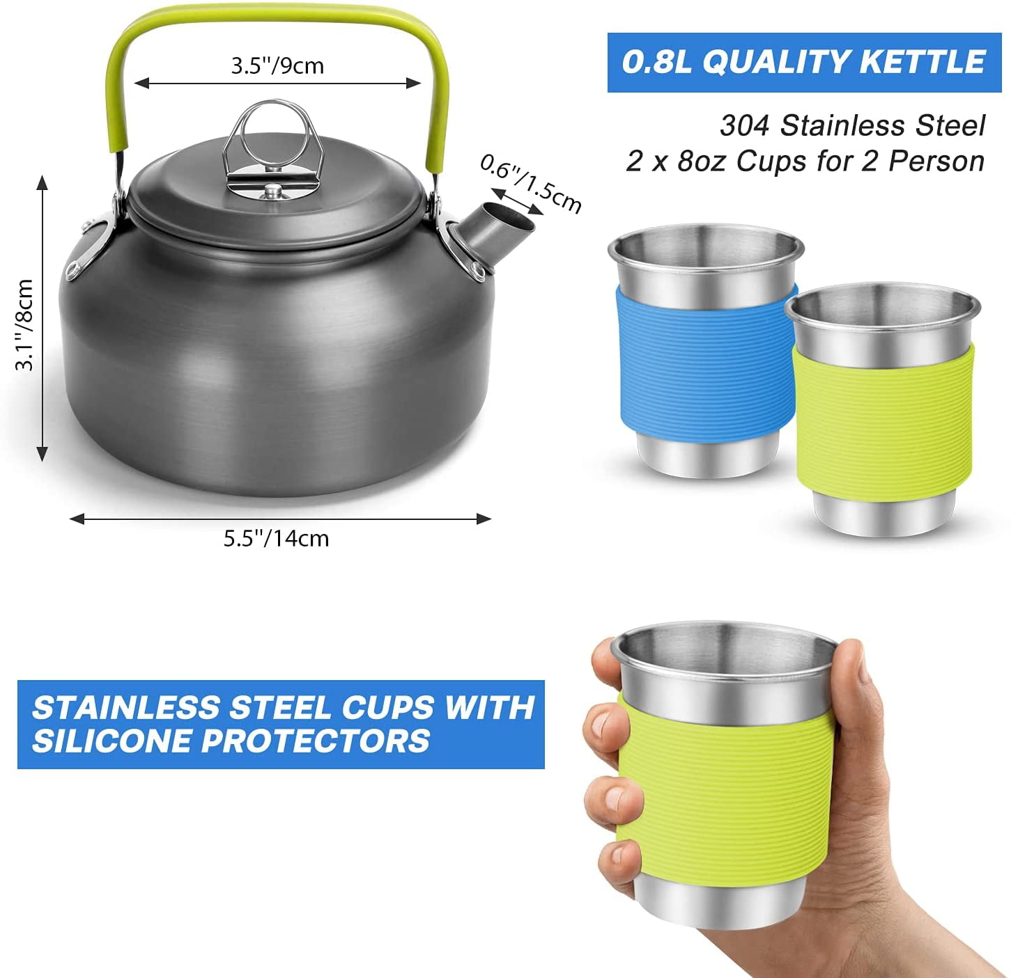 Camping Cookware Set Pot Pan Water Kettle Outdoor Compact Light weight  cooking