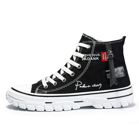 

Men‘s Fashion High Top Letter Print Lace Up Canvas Sneakers Rubber In Sole Anti-skid Casual Elevator Shoes