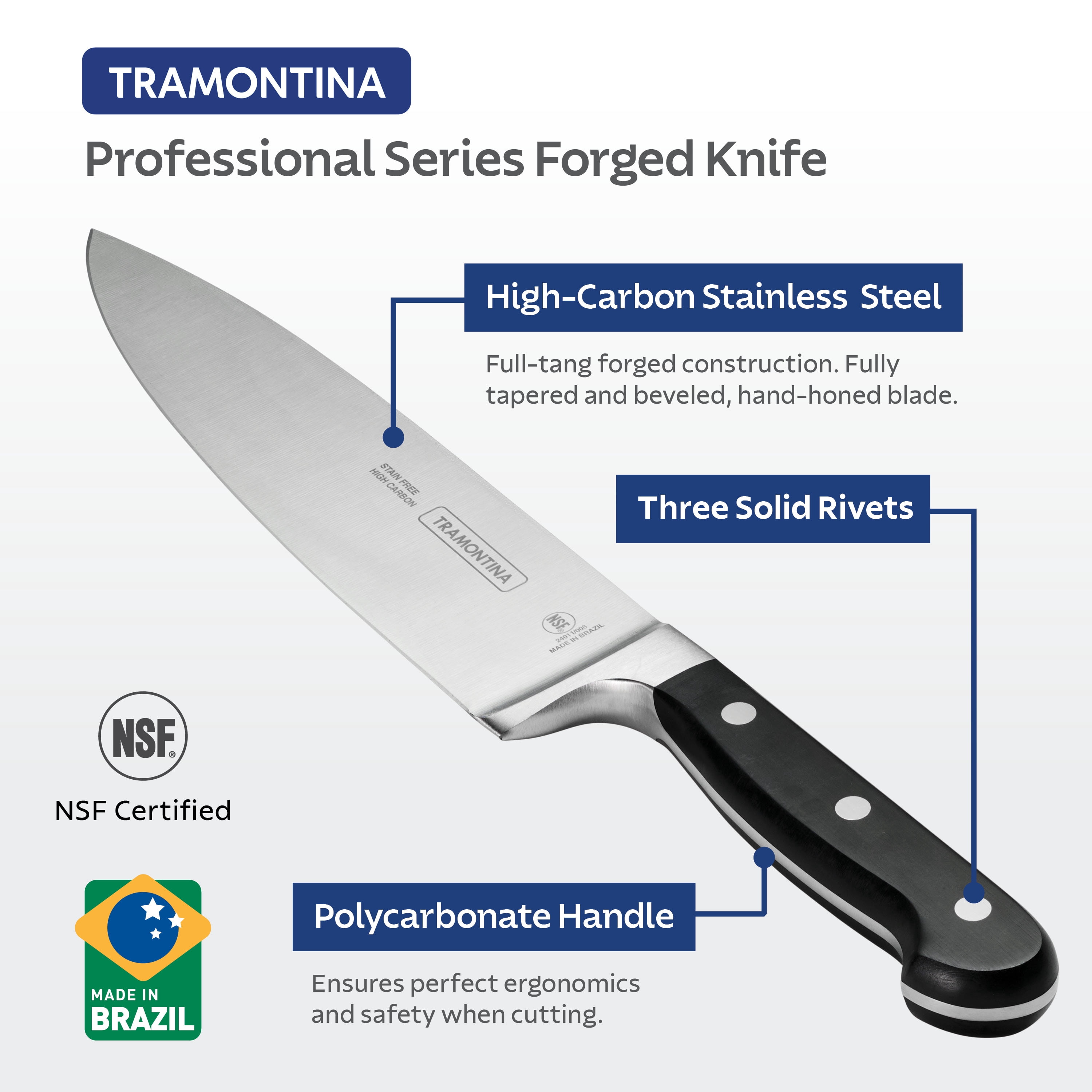 Tramontina Pro Series 3-Piece Cutlery Set – 8-inch Chef’s Knife, 6-inch Utility Knife, 4-inch Paring Knife