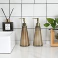 thumbnail image 3 of 2 Pcs Vintage Soap and Lotion Dispenser Set, Smoked Glass Brass Liquid Pump with Vertical Ribbed Design, 3 of 3