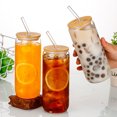 thumbnail image 2 of Glass Tumbler with Bamboo Lid Brushes Straw 470ml Can Shaped Glass Cups for Iced Coffee Soda Tea Beer & Ice Coffee Glasses Reusable Glassware, 2 of 8