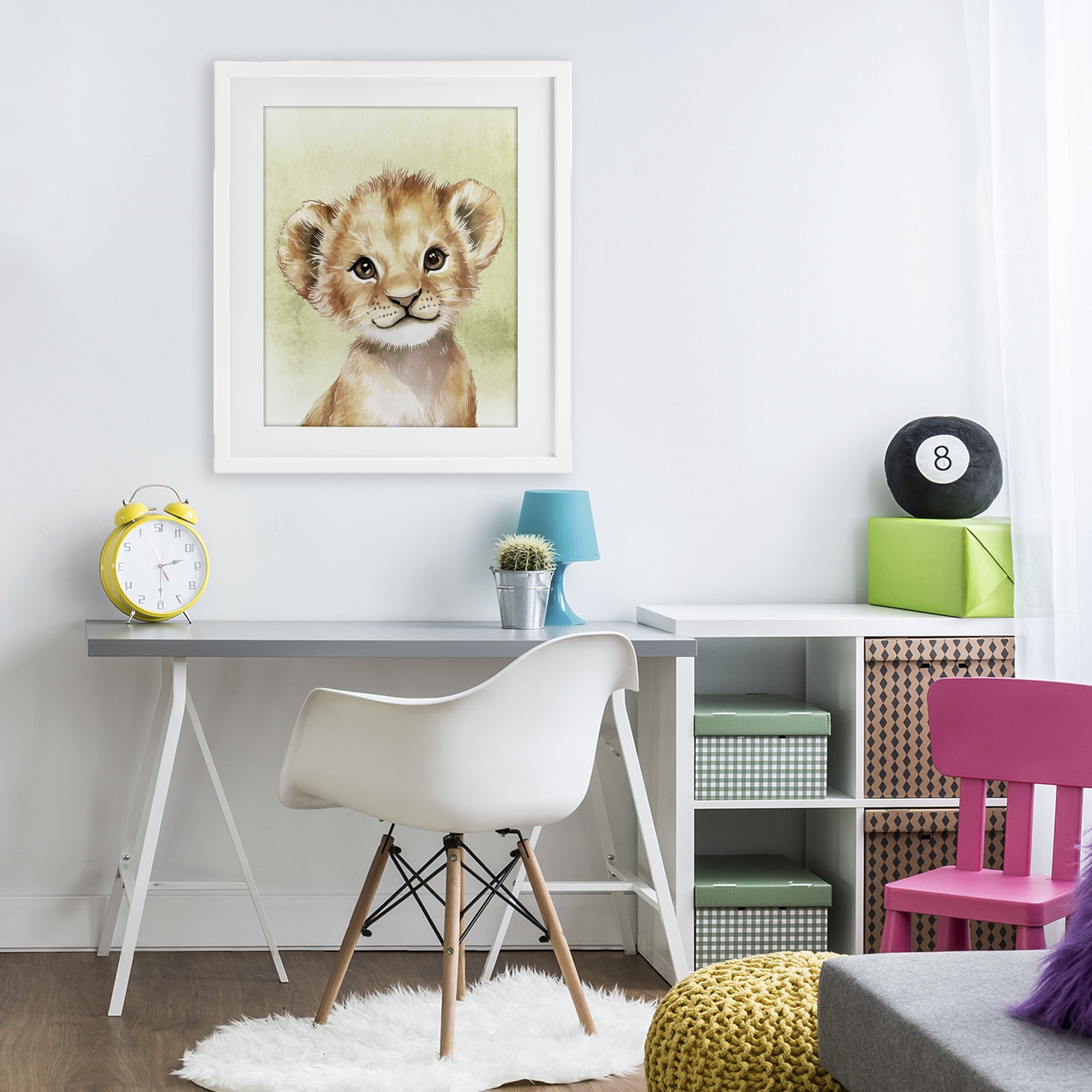 Stupell Industries Jungle Friends Baby Lion White Framed Print Under Glass, design by Christine Simpson Art