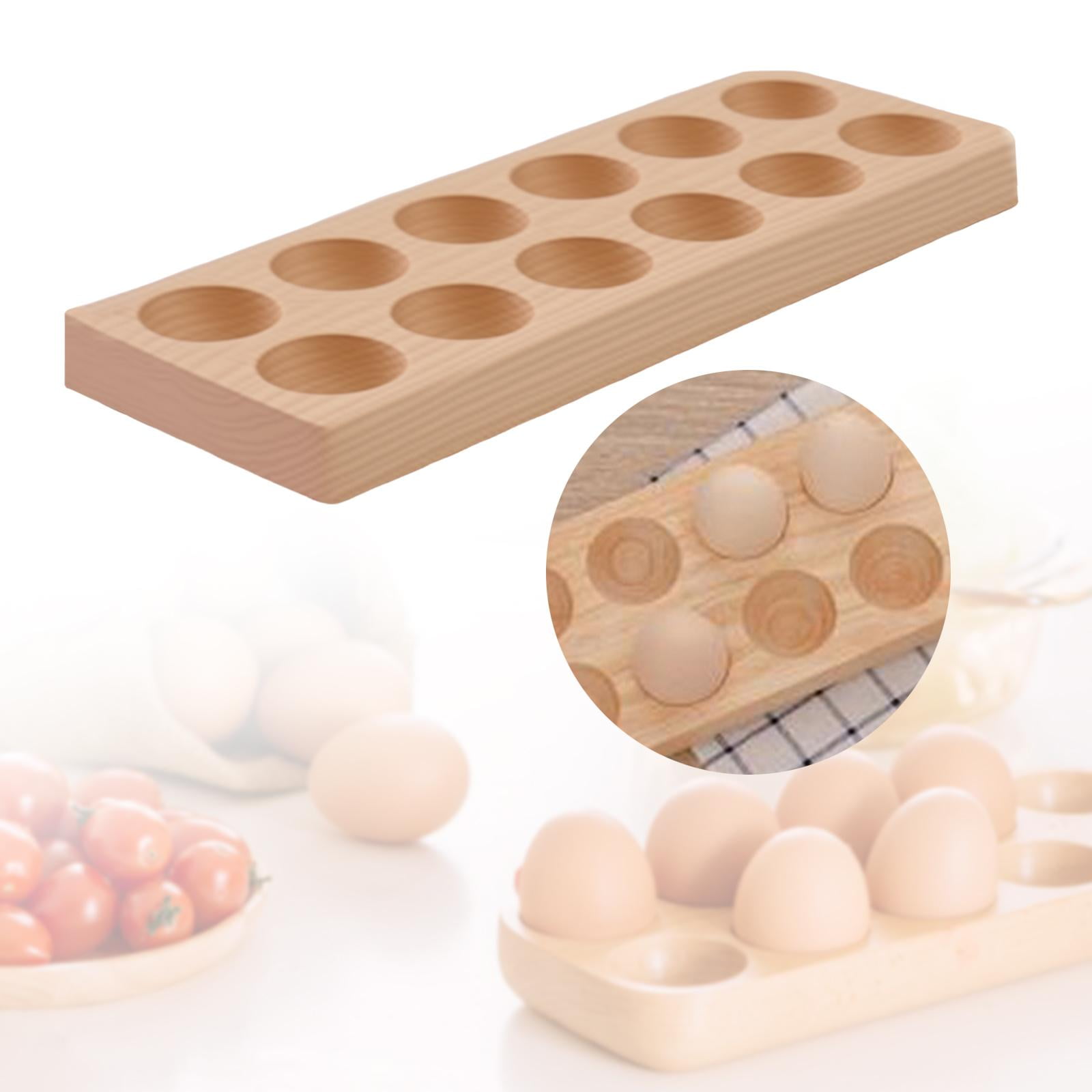 Wooden Egg Holder Egg Tray Organizer Double Row 12 Slots for Fresh Eggs Refrigerator Countertop Kitchen Storage