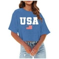 thumbnail image 1 of TSADFHJI Hauts Col en V pour Femmes Longs Mode Décontractée Imprimé Col Rond Manches Courtes Chandail T-Shirt L Bleu, 1 of 4