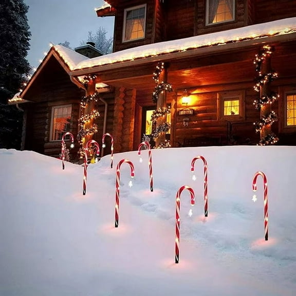 Christmas Candy Cane Pathway Lights Solar Powered Christmas Decorations Stake Lights 1 to 8 LED Stake Lights Floor Lamp