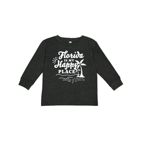 Inktastic Florida is My Happy Place with Palm Trees Boys or Girls Long Sleeve Toddler T-Shirt