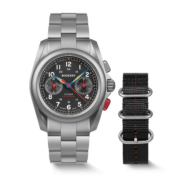 BODERRY Titanium Mechanical Chronograph Field Watches Wristwatch 100M Waterproof New Clock Military Watch for Men