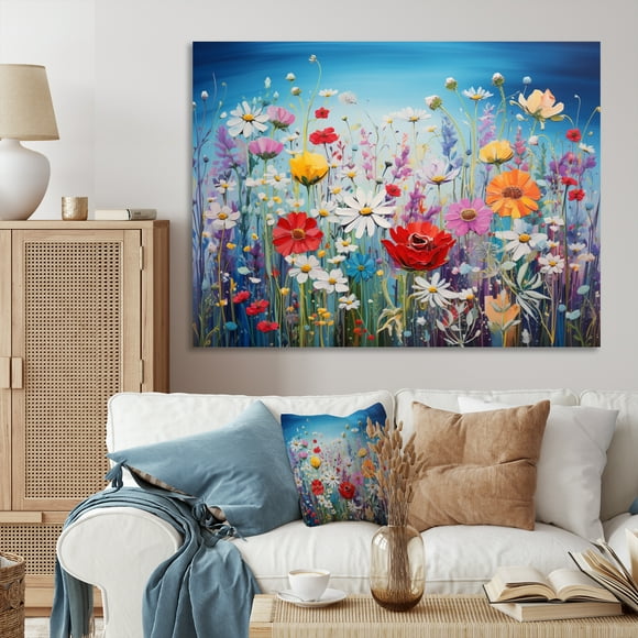 Designart Large Wildflowers Wall Art, A Burst of Blossoms in Wildflowers , wildflowers Wall art decor, Multi-Color Traditional Canvas wall art, 20x12 inches