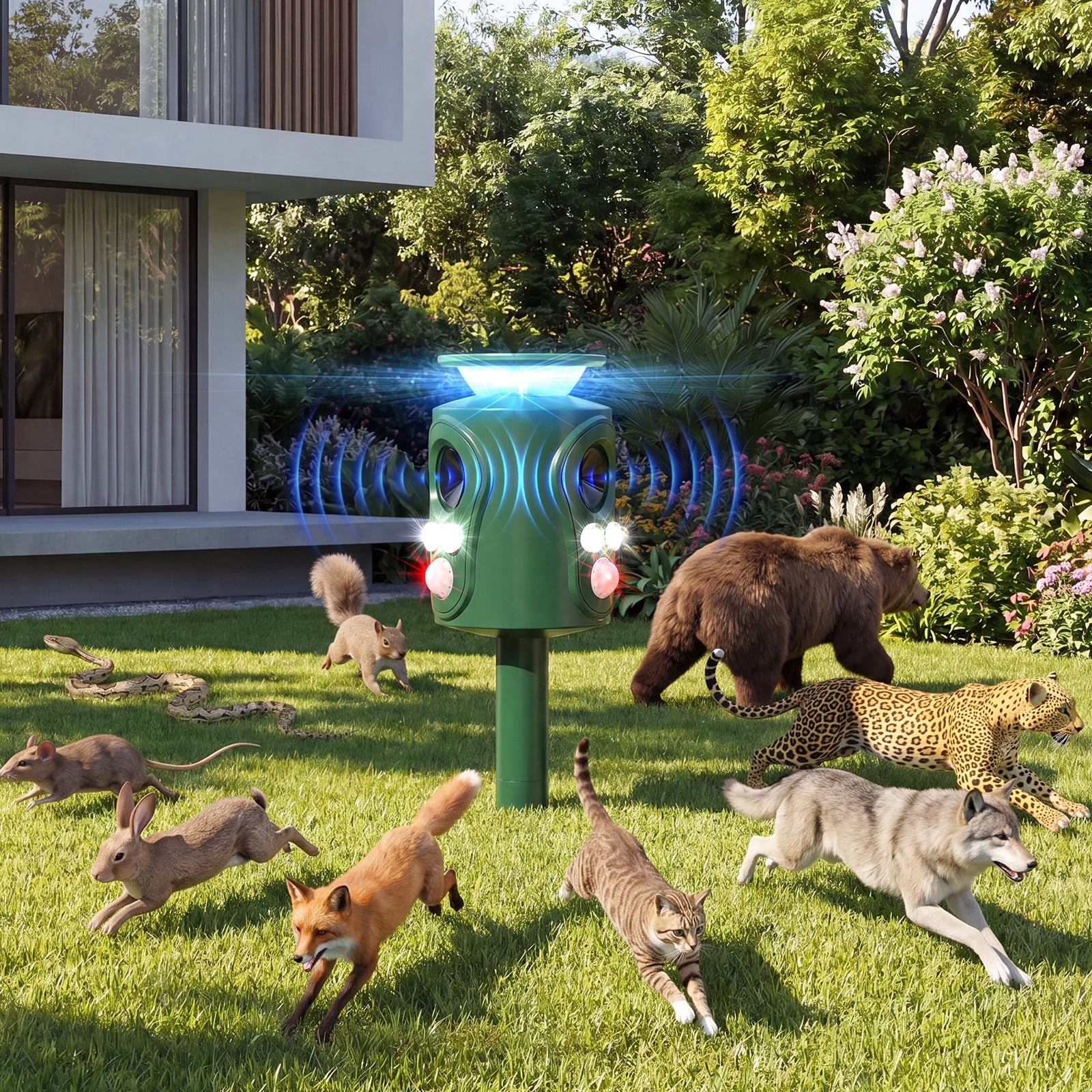 SUGIFT Solar Ultrasonic Cat Repellent Outdoor with Motion Sensor and Waterproof Design for Yard and Garden as a Humane Animal Repellent Outdoor, White
