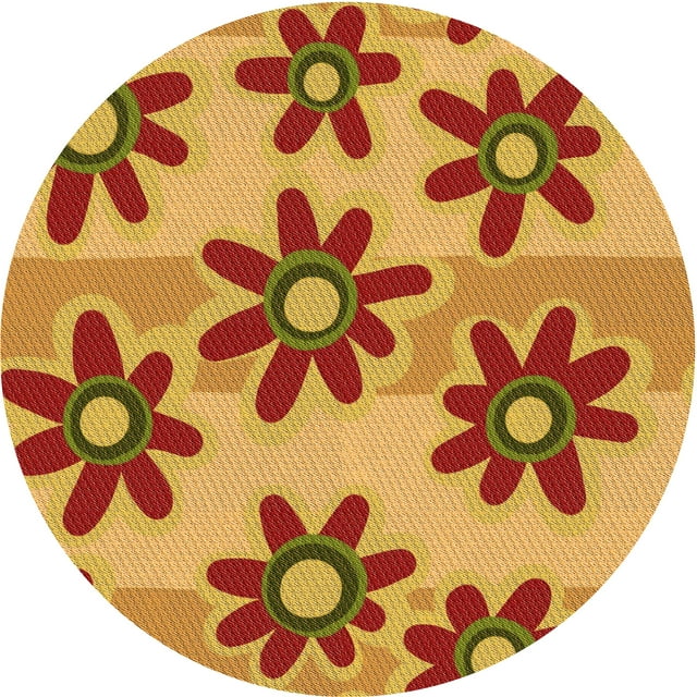 Ahgly Company Machine Washable Indoor Round Transitional Grapefruit Red Area Rugs, 4' Round