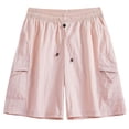 thumbnail image 3 of Men's Nylon Breathable Quick Dry Shorts, Elastic Drawstring Waist Deep Side Pockets Loose Solid Thin Fabric, Multi Occasion Casual Shorts for Beach Travel Daily | TruHer,Pink 2XL, 3 of 8