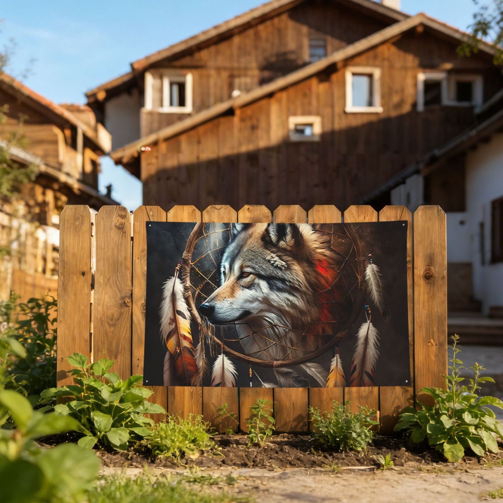 Dream Wolf Feather Art Four Hole Decorated Banner Flag for Garden Yard Home Decoration Indoor Outdoor 4x6 Ft